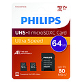 Philips Geheugenkaart Philips micro SDXC Class 10 UHS-I U1 64GB 2 stuks