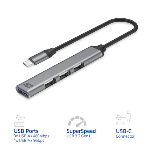 ACT Hub ACT USB-C 3x USB-A 2.0 et 1x USB-A 3.0