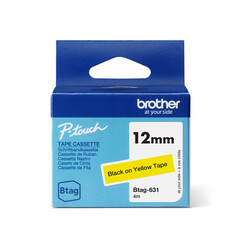 Ruban étiquettes Brother P-touch Btag-631 standard 12mm noir sur jaune