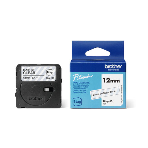 Brother Labeltape Brother P-touch Btag-131 standaard 12mm zwart op transparant