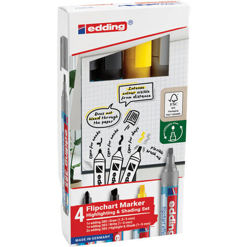edding Marqueur chevalet edding 385 incl 380-383 assorti 4 pièces