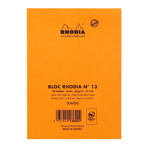Rhodia Bloc Rhodia A6 ligné 80 feuilles 80g orange