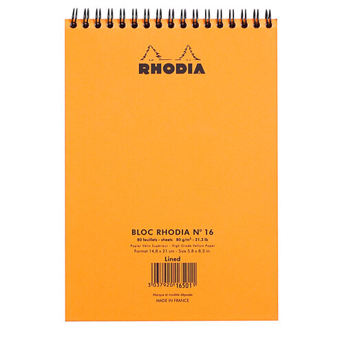 Rhodia Bloc Rhodia A5 ligné 160 pages 80g spirale orange