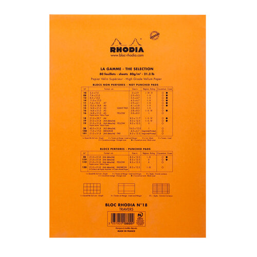 Rhodia Bloc Rhodia A4 ligné + marge 80 feuilles 80g orange