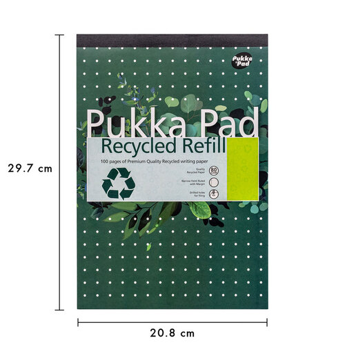 Pukka Pad Bloc-notes Pukka Pad Recycled A4 ligné 4 perforations 100 feuilles 80g
