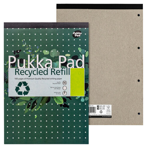 Pukka Pad Schrijfblok Pukka Pad Recycled A4 lijn 4-gaats 100 vel 80gr