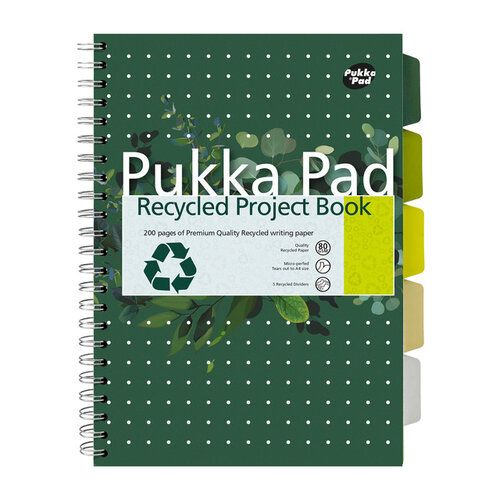 Pukka Pad Carnet de projets Pukka Pad Recycled A4 ligné 5 intercalaires 4 perf 200 pages 80g vert