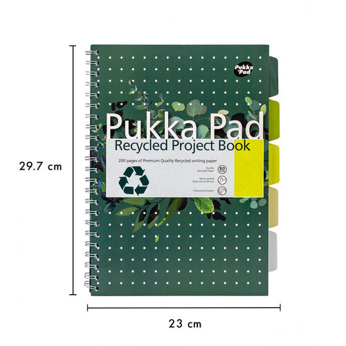 Pukka Pad Carnet de projets Pukka Pad Recycled A4 ligné 5 intercalaires 4 perf 200 pages 80g vert