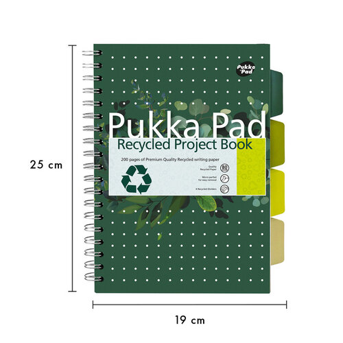 Pukka Pad Carnet de projets Pukka Pad Recycled B5 ligné 4 intercalaires 200 pages 80g vert