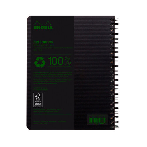 Rhodia Cahier de notes Rhodia Greenbook A5 ligné 6 perforations 180 pages 90g noir