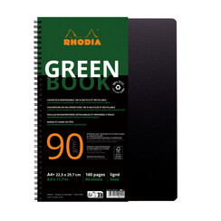 Cahier de notes Rhodia Greenbook A4 ligné 4 perforations 180 pages 90g noir