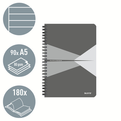 Leitz Cahier Leitz Office A5 ligné 180 pages 80g gris gris