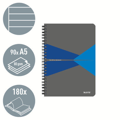 Leitz Notitieboek Leitz Office A5 lijn 180 pagina's 80gr grijs blauw