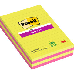 Bloc mémos 3M Post-it 584 127x203 Super Sticky ligné assorti 4 pièces