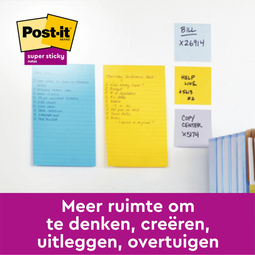 Post-it Bloc mémos 3M Post-it 584 127x203 Super Sticky ligné assorti 4 pièces