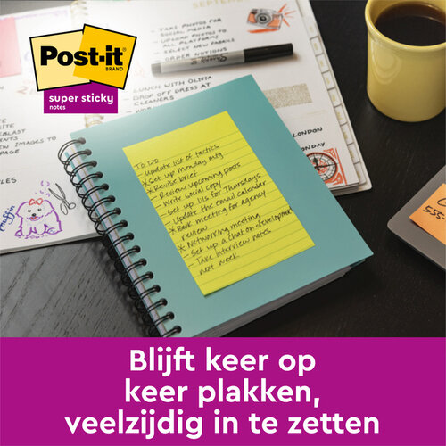 Post-it Bloc mémos 3M Post-it 584 127x203 Super Sticky ligné assorti 4 pièces