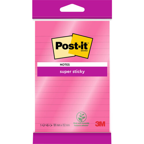Post-it Memoblok 3M Post-it 4645 Super Sticky 101x152mm lijn roze