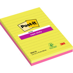 Bloc-mémos 3M Post-it 5845 Super Sticky 127x203mm ligné assorti 90 feuilles