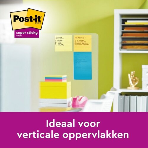 Post-it Memoblok 3M Post-it 5845 Super Sticky 127x203mm lijn assorti kleur 90 vel