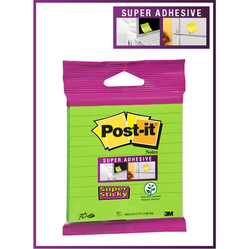 Post-it Memoblok 3M Post-it XL-LL Super Sticky 101mmx101mm groen met lijn 70 vel
