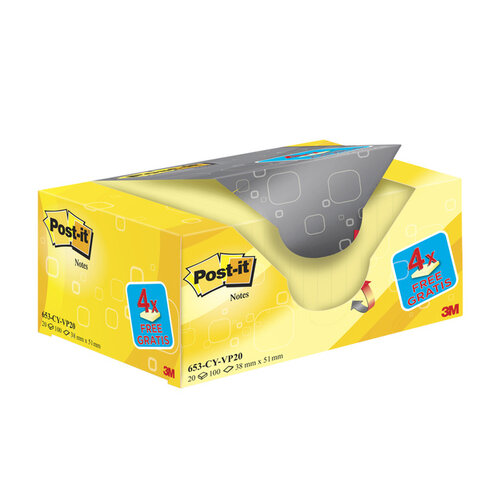 Post-it Memoblok 3M Post-it 653 38x51mm geel 16 + 4 gratis