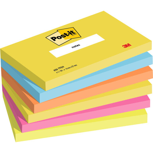 Post-it Bloc mémos 3M Post-it 655 76x127mm Energetic Colours 6 pièces