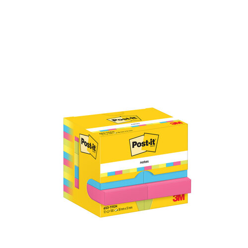 Post-it Bloc mémos 3M Post-it 653-TFEN 38x51mm couleur assorti 12 pièces