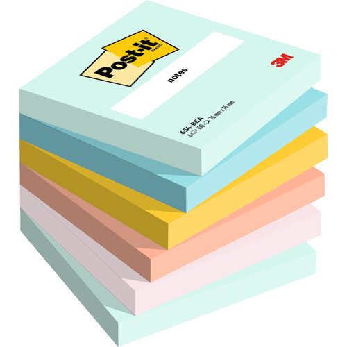 Post-it Bloc mémos 3M Post-it 654 76x76mm Beachside Colour 6 pièces
