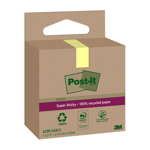 Post-it Memoblok 3M Post-it 622 RSS3CY 47,6x47,6mm geel 3 stuks