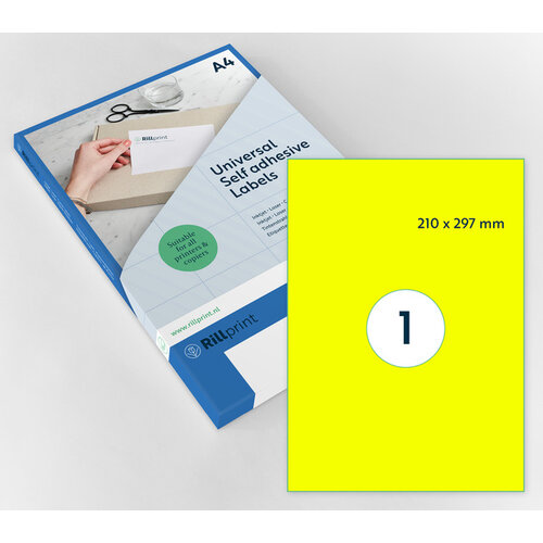 Rillprint Etiket Rillprint 210x297mm fluorgeel 100 etiketten