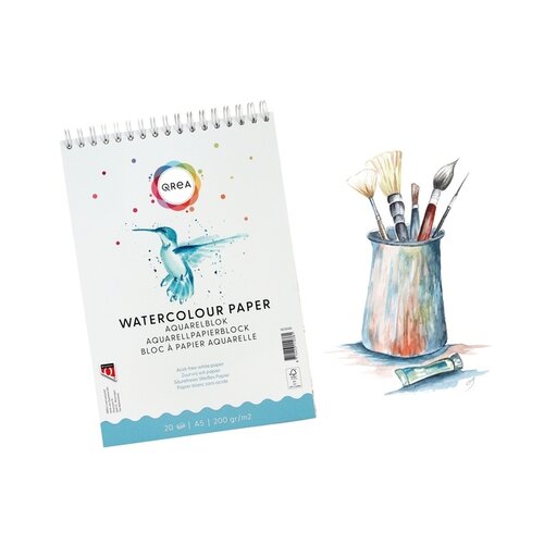 Qrea Aquarelblok Qrea A5 20 vel 200gr spiraal