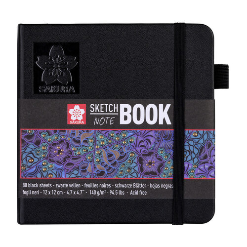 Sakura Schetsboek Sakura 80 zwarte vellen 140gr 120x120mm zwart