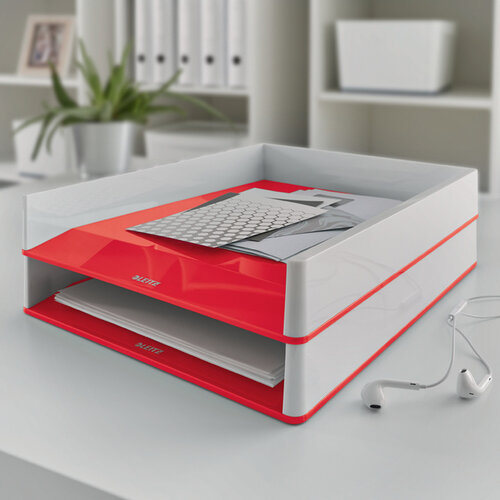 Leitz Corbeille à courrier Leitz WOW A4 blanc/rouge