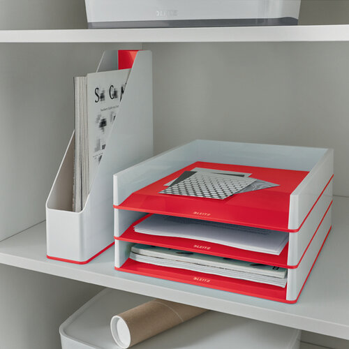 Leitz Corbeille à courrier Leitz WOW A4 blanc/rouge