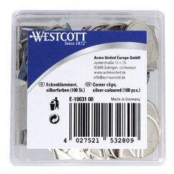 Attache-coins Westcott aluminium argenté boîte 100 pièces