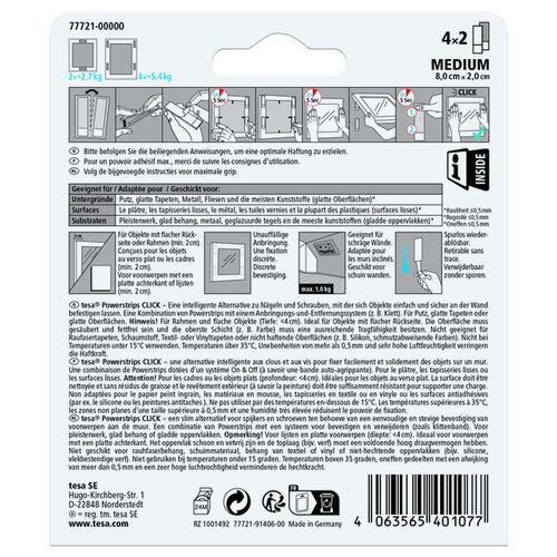 Tesa Kleefstip tesa Powerstrips Click Medium 4 paar wit