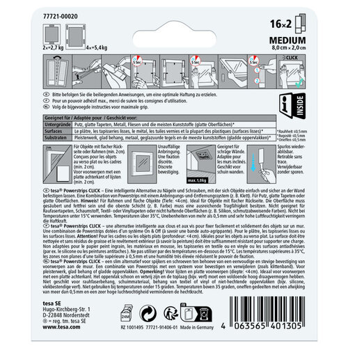 Tesa Kleefstip tesa Powerstrips Click Medium 16 paar wit