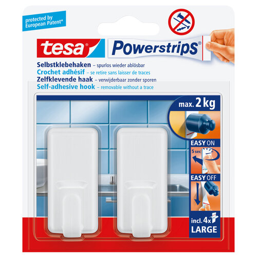 Tesa Crochet tesa Powerstrips® Large Classic adhésif amovible blanc 2 pièces