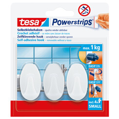 Crochet tesa Powestrips® Smal ovale adhésif amovible blanc 3 pièces