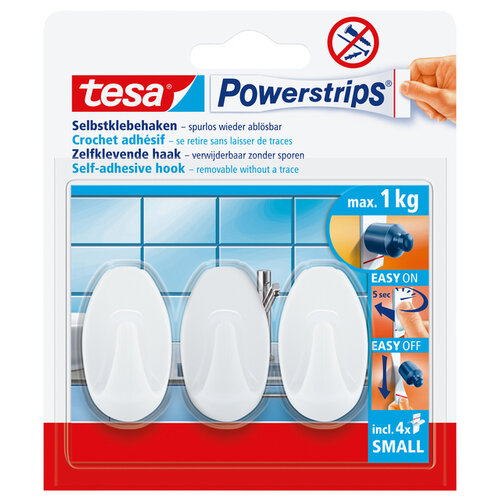 Tesa Crochet tesa Powestrips® Smal ovale adhésif amovible blanc 3 pièces