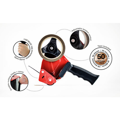 Rapesco Verpakkingstape dispenser Rapesco Germ-Savvy 960 antibacterieel met bruine tape zwart