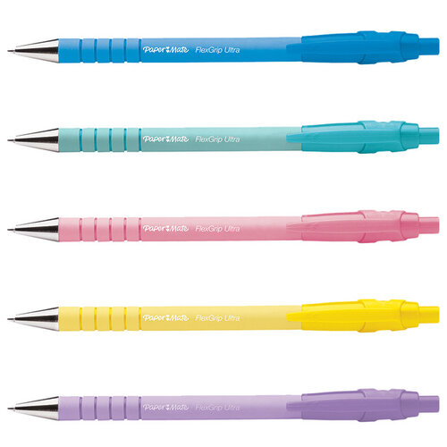 Paper Mate Stylo bille Paper Mate Flexgrip rétractable pastel Medium écriture bleue blister 5 pièces