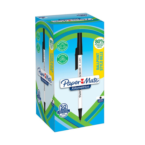 Paper Mate Stylo bille Paper Mate Kilometrico Recycled noir Medium