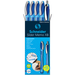 Balpen Schneider Slider Memo XB  blauw set à 4 stuks + 1 gratis Slider balpen