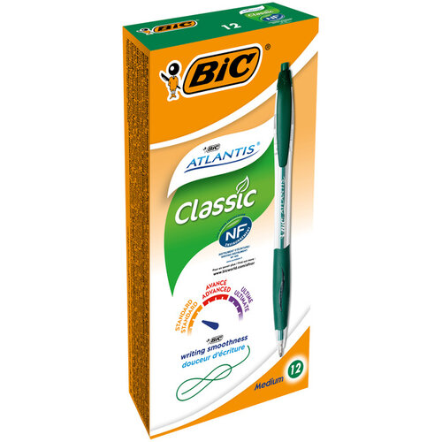 Bic Balpen Bic Atlantis classic grip clic medium groen