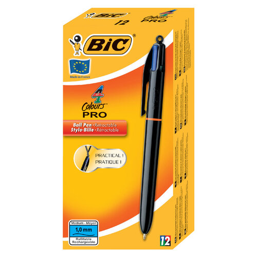 Bic Balpen Bic 4kleuren Pro met ring medium zwart