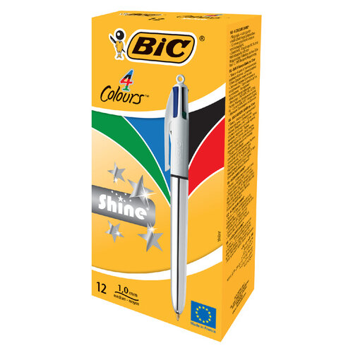 Bic Balpen Bic 4kleuren shine medium zilver