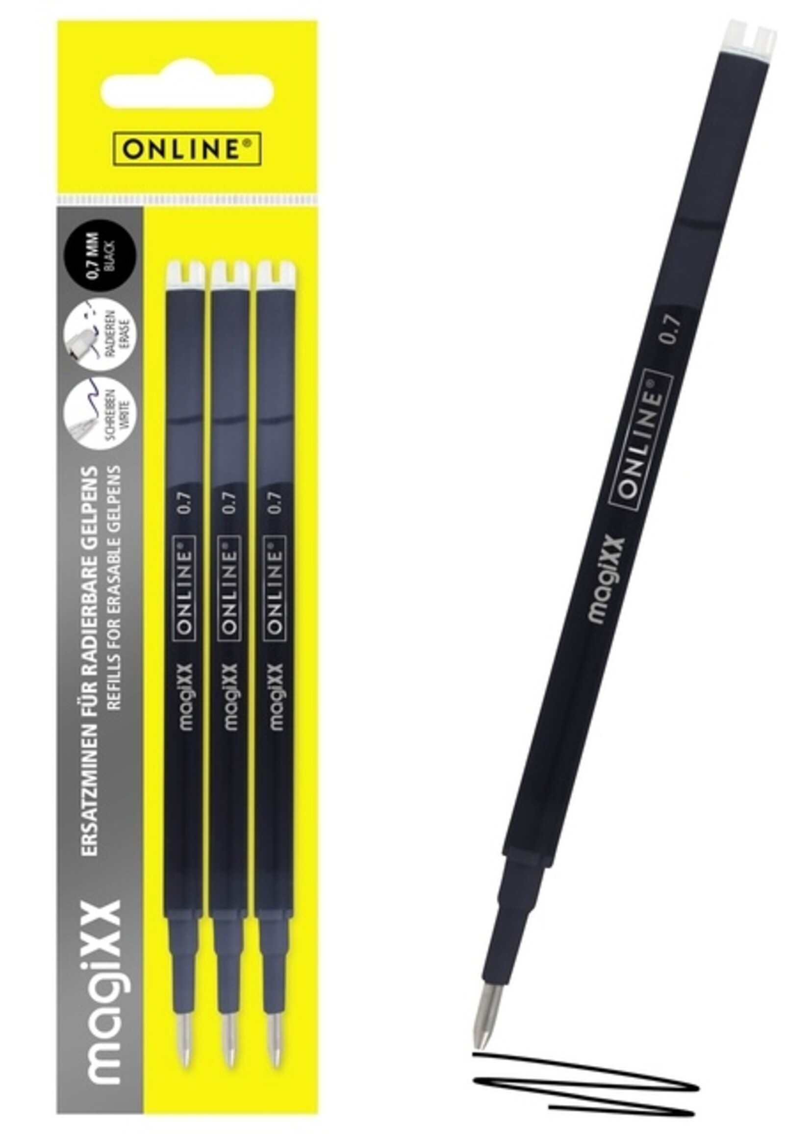 Online Gelschrijvervulling Online Magixx 0.7mm zwart blister à 3 stuks