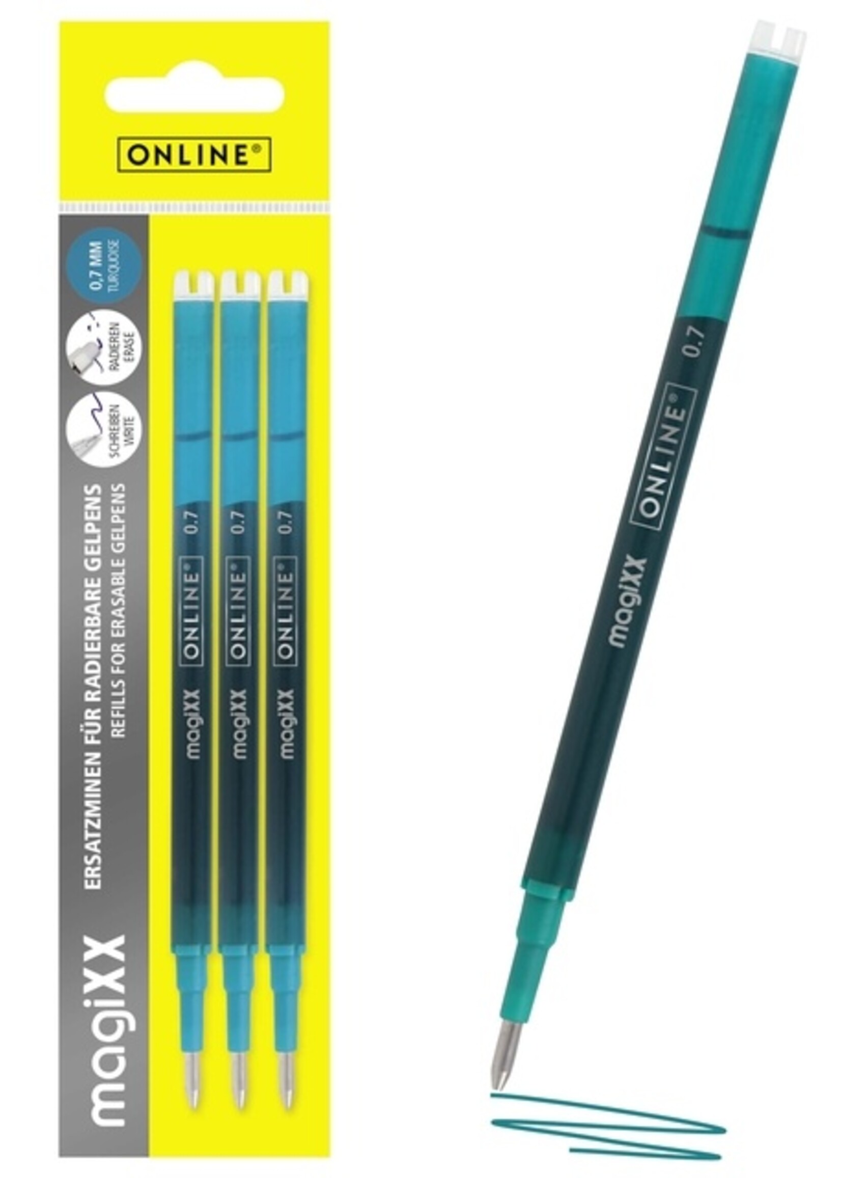 Online Gelschrijvervulling Online Magixx 0.7mm turquoise blister à 3 stuks
