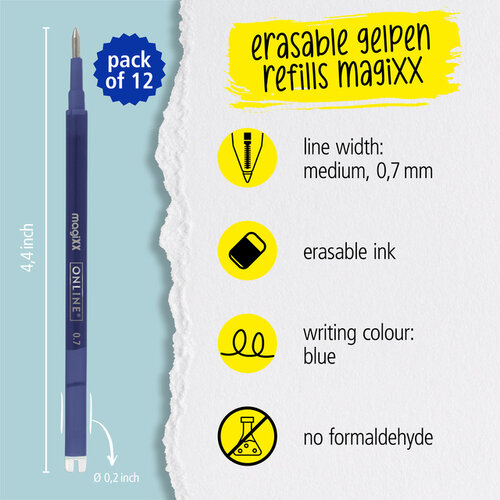 Online Recharge stylo gel Online MagiXX 0,7mm bleu blister 12 pièces